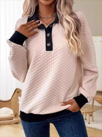 Pulover s blok boja i reverom, udoban kroj, dugi rukavi, poliester s elastanom, 95% poliester, duljina 50–65 cm