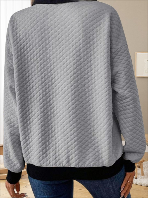 Pulover s blok boja i reverom, udoban kroj, dugi rukavi, poliester s elastanom, 95% poliester, duljina 50–65 cm