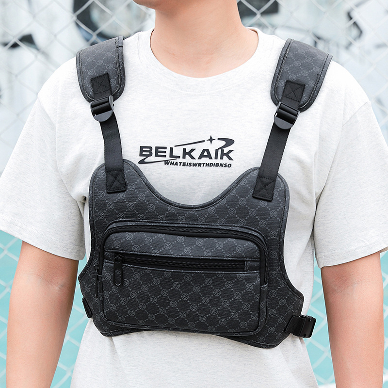 Férfi mellkas-táska utcai stílusban, vászonból, lélegző, mintás