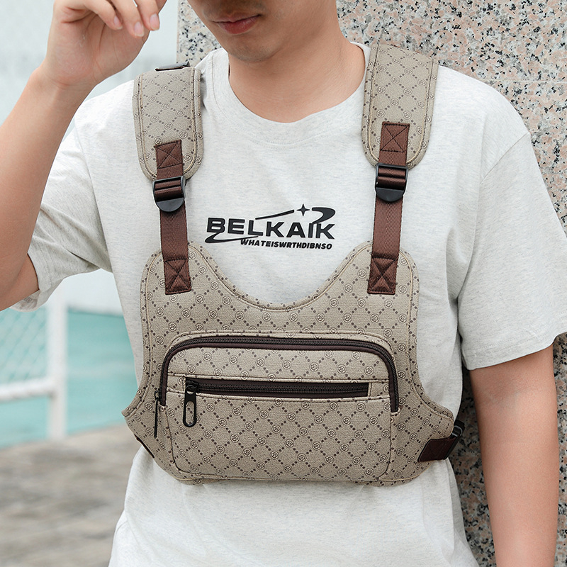 Férfi mellkas-táska utcai stílusban, vászonból, lélegző, mintás