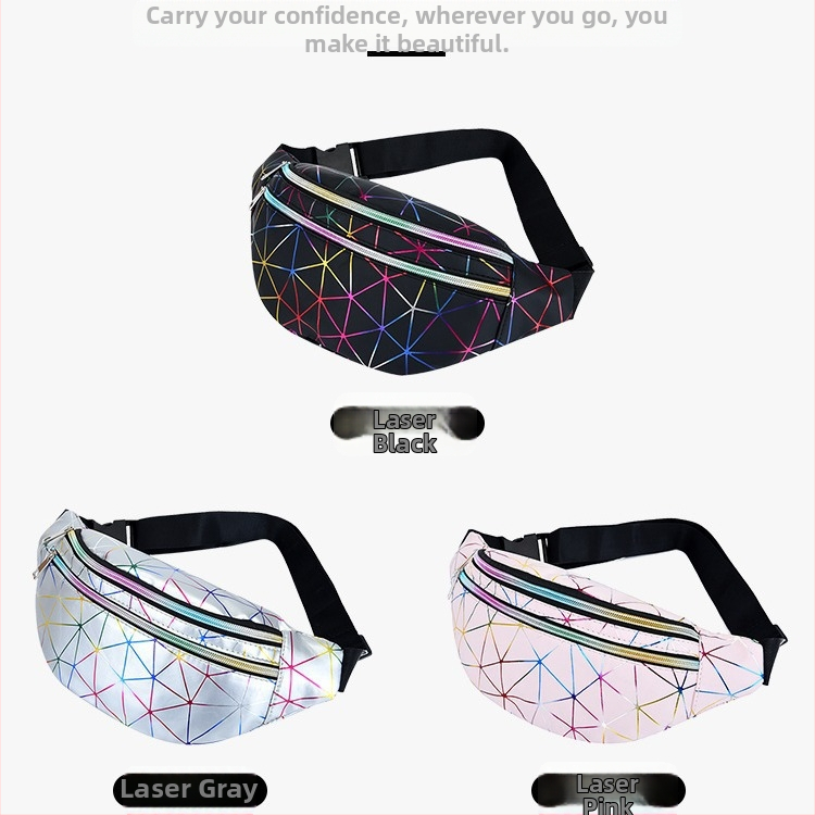 Женска поясна чанта PU със цип, вътрешен джоб с цип, триизмерен дизайн, междинен слой, подплата полиестер