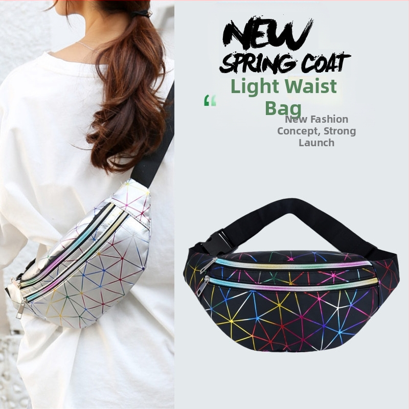 Sieviešu PU jostas soma ar rāvējslēdzēju, iekšējā rāvējslēdzēja kabata, trojdimensiju dizains, poliestera oderējums