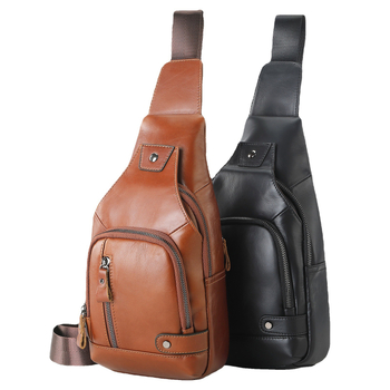 Z2010 Мъжка гръдна чанта - естествена кожа (първи слой телешка кожа), цип за затваряне, вътрешни джобове със цип и за телефон, памучна подплата