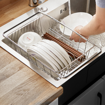 Τηλεσκοπικό ράφι αποστράγγισης νεροχύτη για αποθήκευση πιάτων και μαχαιροπίρουνων • κρεμαστός στον τοίχο • χωρίς εγκατάσταση • μοντέρνος μινιμαλιστικός σχεδιασμός