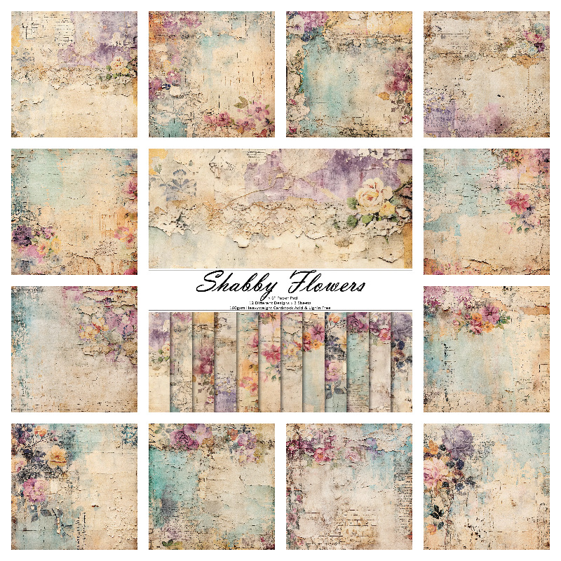 Χειροποίητο vintage scrapbooking χαρτί για άλμπουμ και κάρτες — 12 φύλλα ανά πακέτο; επιλογές: 24 φύλλα (40g), 36 φύλλα (80g) ή 120g πακέτο; κάλυμμα 157gsm επικαλυμμένο χαρτί; εσωτερικό 160gsm offset χαρτί.