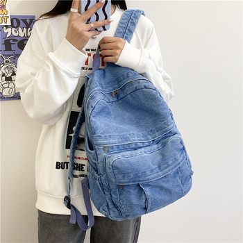 Női denim hátizsák, 20-35 L kapacitás, utcai stílus, légáteresztő bélés, ívelt vállpántok