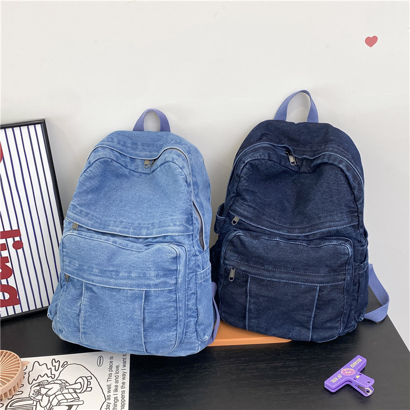 Női denim hátizsák, 20-35 L kapacitás, utcai stílus, légáteresztő bélés, ívelt vállpántok