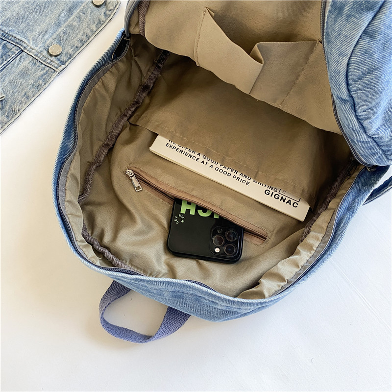 Női denim hátizsák, 20-35 L kapacitás, utcai stílus, légáteresztő bélés, ívelt vállpántok