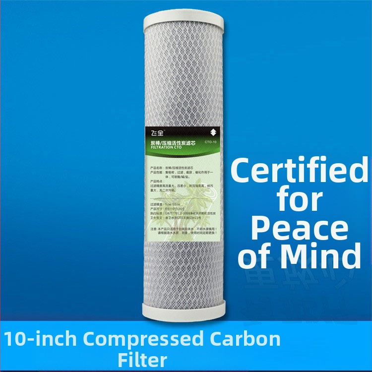 Елемент за филтър на водопречистител с CTO блок от компресиран активен въглерод, филтрация чрез всмукване, за пречистватели на вода