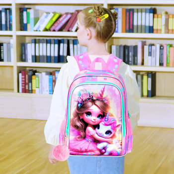 Ghiozdan școlar pentru fete cu print anime, material UV, respirabil și reduce povara, bretele curbate