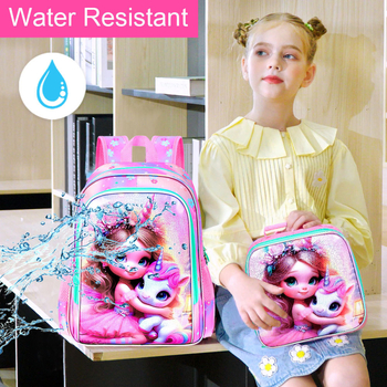 Ghiozdan școlar pentru fete cu print anime, material UV, respirabil și reduce povara, bretele curbate