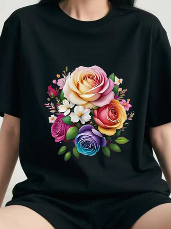 Βαμβακερή κοντομάνικη μπλούζα T-shirt με εκτύπωση, στρογγυλός λαιμός, 95%+ βαμβάκι, καλοκαίρι 2025