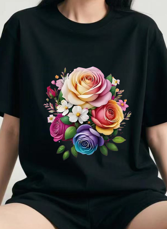 Pamut rövid ujjú póló nyomott mintával, kerek nyakú, 95%+ pamut, nyár 2025