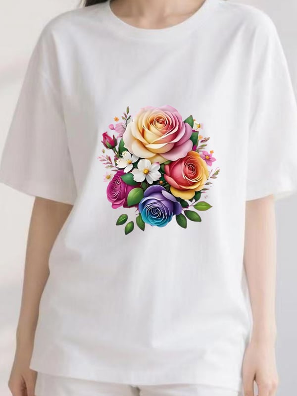 Pamut rövid ujjú póló nyomott mintával, kerek nyakú, 95%+ pamut, nyár 2025