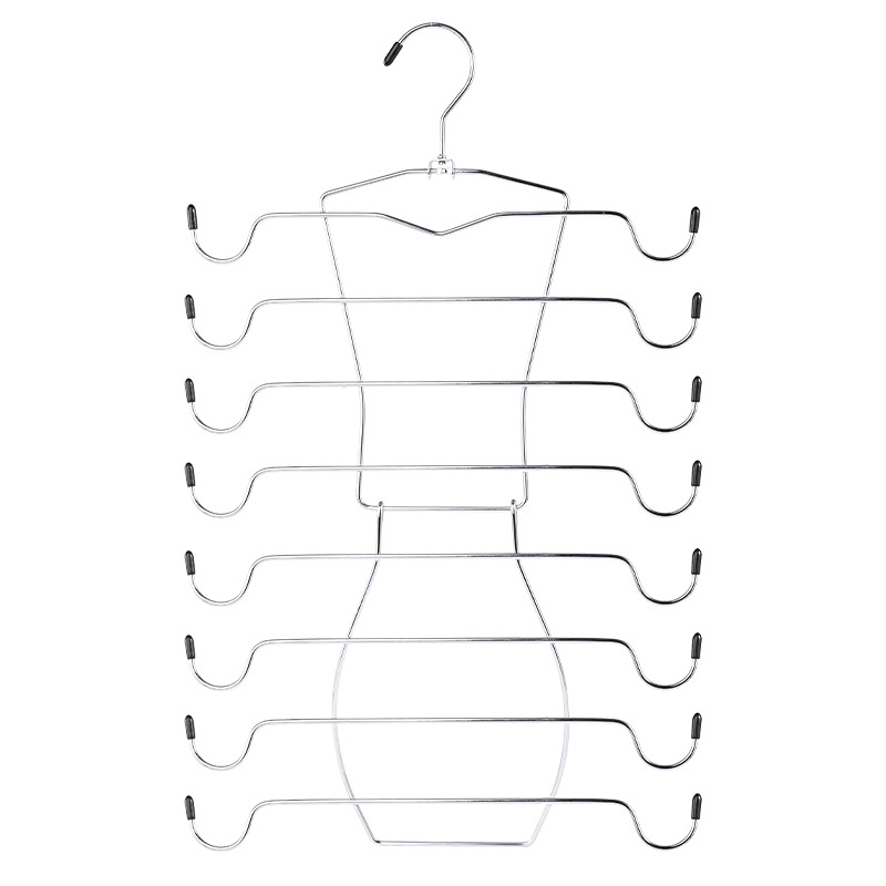 Метална закачалка за дрехи с осемслойна сгъваема конструкция, многофункционална поставка за съхранение на закачалки, панталони и вратовръзки