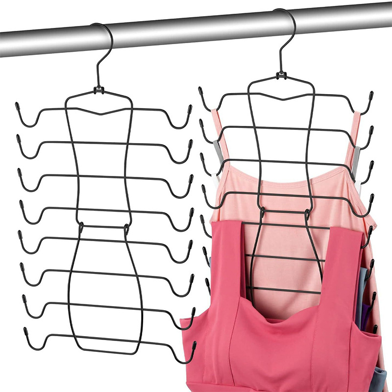 Метална закачалка за дрехи с осемслойна сгъваема конструкция, многофункционална поставка за съхранение на закачалки, панталони и вратовръзки