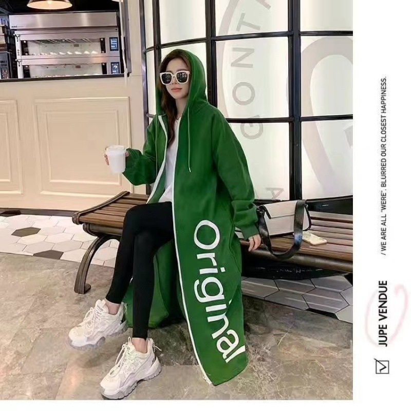 Дълъг дебел поларен кардиган с качулка, свободна кройка, цип, полиестер-памук състав (90–95% полиестер, <30% памук)