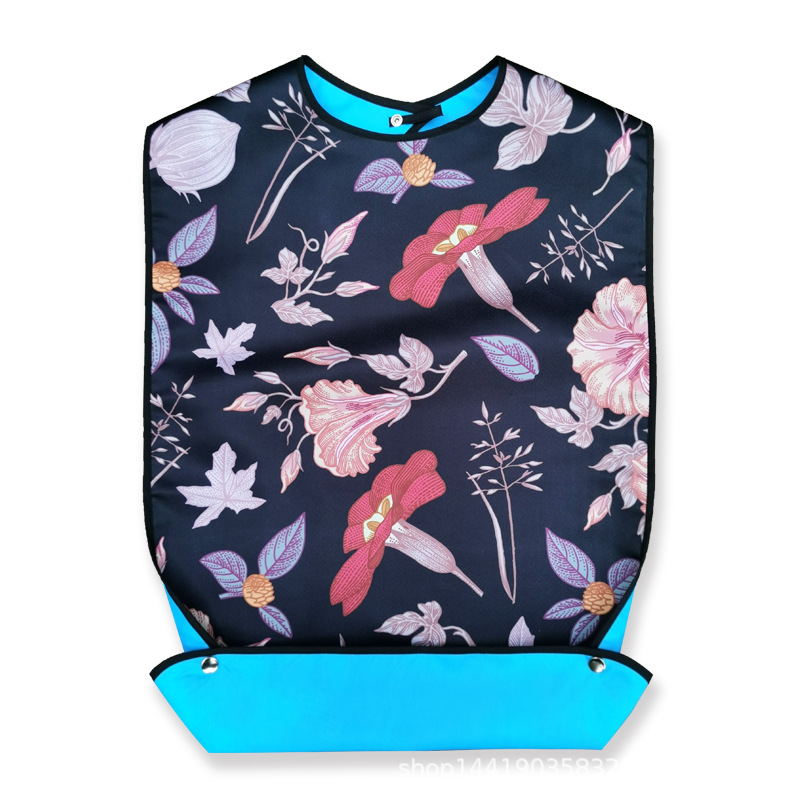 Детски двуслоен водоустойчив сатен-полиестерен лигавник за хранене, с шарки цветя и букви, готов за частна марка