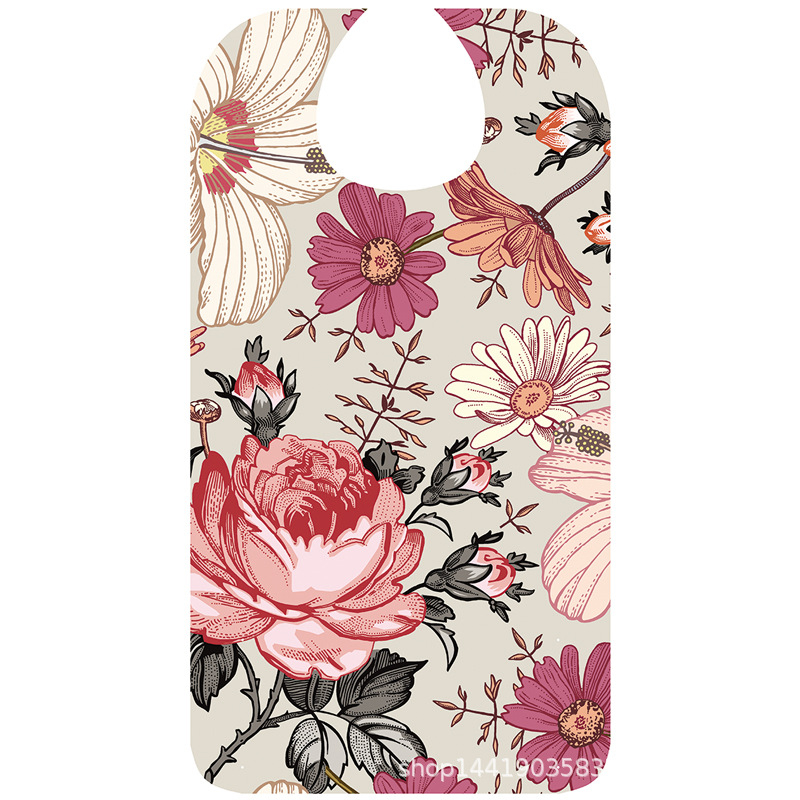 Детски двуслоен водоустойчив сатен-полиестерен лигавник за хранене, с шарки цветя и букви, готов за частна марка