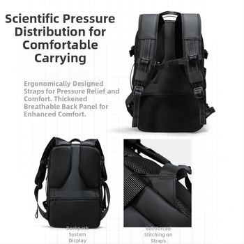 Σακίδιο ταξιδιού με συμπίεση κενού και επεκτειόμενη χωρητικότητα, αναπνεύσιμο ύφασμα Oxford, 20–35L, ιμάντας με αερόσακο