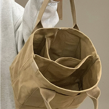 Vászon ebéd táska – városi egyszerű stílus, vízszintes négyzet formájú, nyitott felső rész, belső telefonzseb.