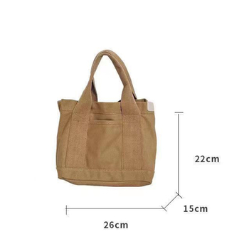 Vászon ebéd táska – városi egyszerű stílus, vízszintes négyzet formájú, nyitott felső rész, belső telefonzseb.