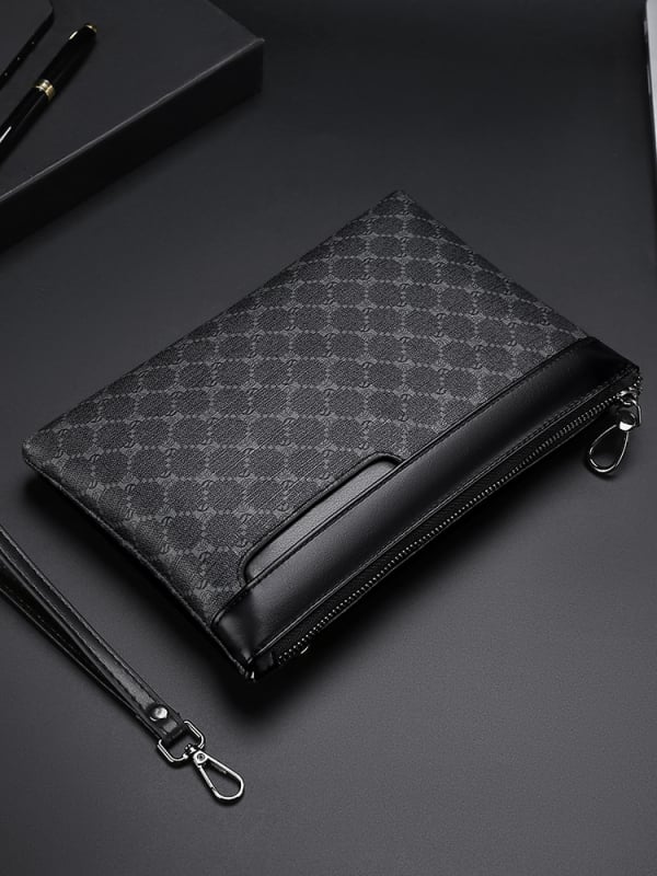 Pánska PU clutch taška – jednofarebná, polyesterová podšívka, na obchodné cesty