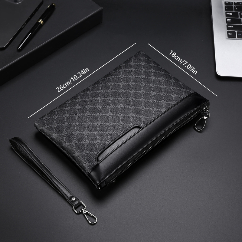 Pánska PU clutch taška – jednofarebná, polyesterová podšívka, na obchodné cesty