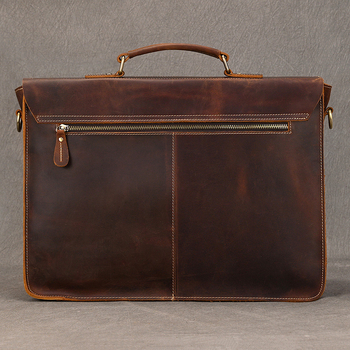 Разширяема кожена бизнес чанта за лаптоп, първи слой кожа, подплата полиестер, за бизнес пътувания