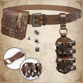 Viduramžių alchemijos magiškas butelių diržo komplektas su pakabinta kišene, Šiaurės Viking stiliaus retro cosplay rekvizitas • Suaugusiems • Pavasaris 2024 • Prekė Think about it