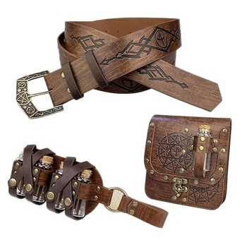 Viduramžių alchemijos magiškas butelių diržo komplektas su pakabinta kišene, Šiaurės Viking stiliaus retro cosplay rekvizitas • Suaugusiems • Pavasaris 2024 • Prekė Think about it