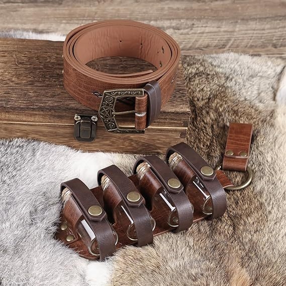 Viduramžių alchemijos magiškas butelių diržo komplektas su pakabinta kišene, Šiaurės Viking stiliaus retro cosplay rekvizitas • Suaugusiems • Pavasaris 2024 • Prekė Think about it