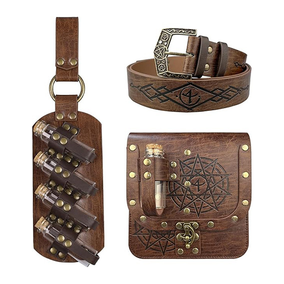 Viduramžių alchemijos magiškas butelių diržo komplektas su pakabinta kišene, Šiaurės Viking stiliaus retro cosplay rekvizitas • Suaugusiems • Pavasaris 2024 • Prekė Think about it