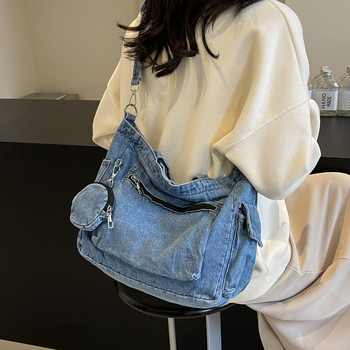 Pamut vödrös táska, városi egyszerűség, 2025 tavasz bemutató, cipzár, belső telefonzseb