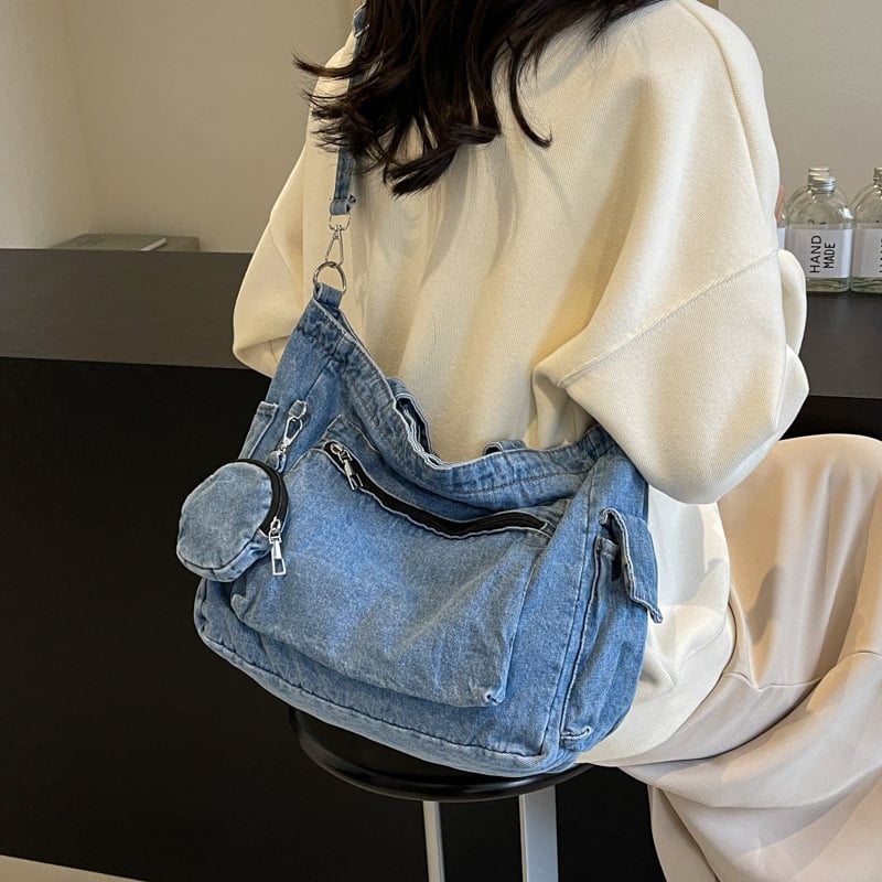 Pamut vödrös táska, városi egyszerűség, 2025 tavasz bemutató, cipzár, belső telefonzseb