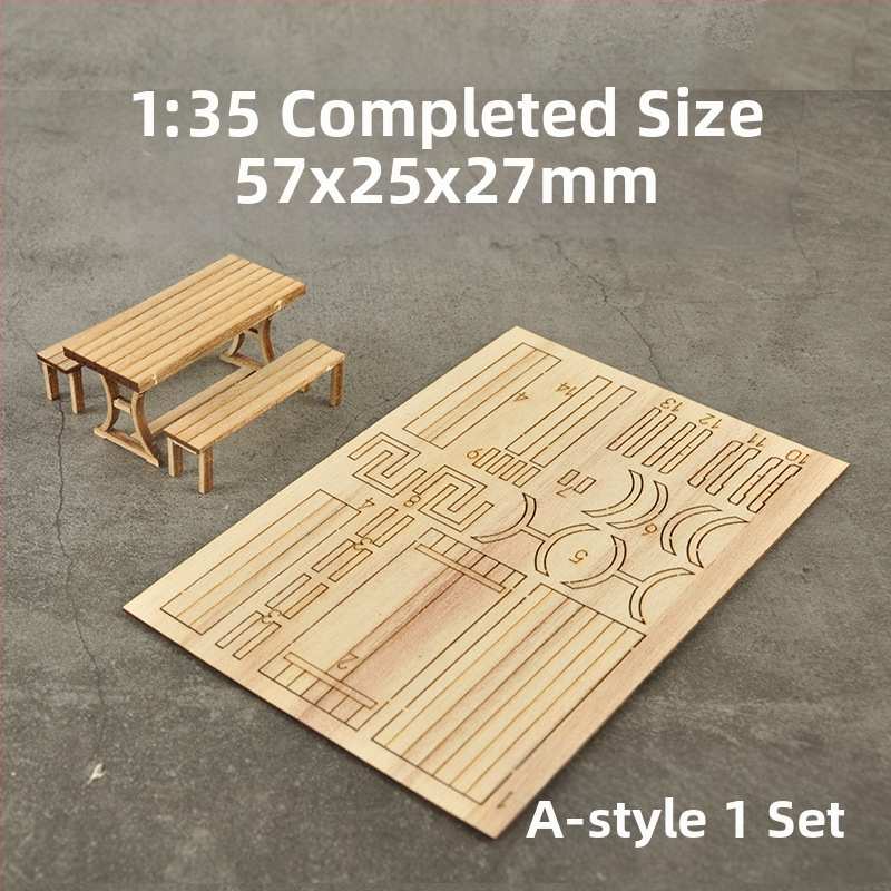 Ke Zuo дървен комплект маса и столове за статични моделни сцени, подходящ за възраст 15-35