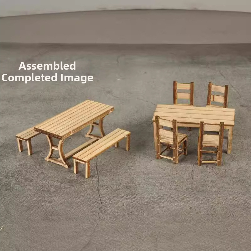 Ke Zuo дървен комплект маса и столове за статични моделни сцени, подходящ за възраст 15-35