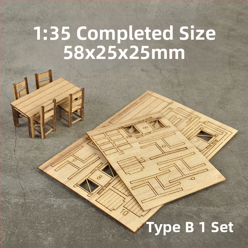 Ke Zuo Ξύλινο Σετ Τραπεζιού και Καρεκλών για Στατικά Μοντέλα Σκηνικού, Κατάλληλο για Ηλικίες 15-35