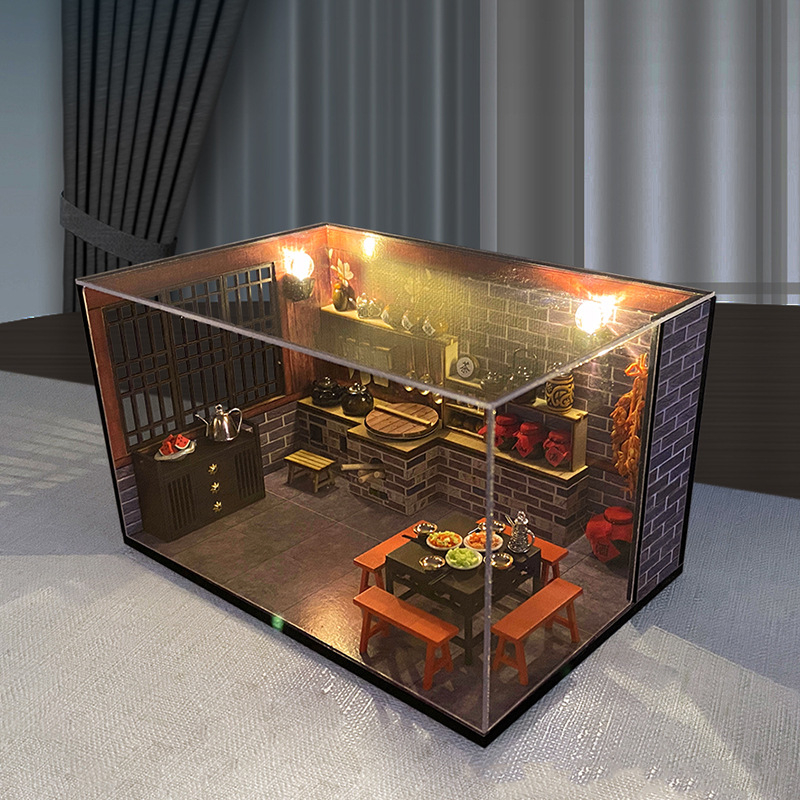 Дървен DIY комплект за сглобяем модел на къща — батерийно захранване, OEM персонализиране на лого, подходящ за деца 7–14 г., строителен модел играчка