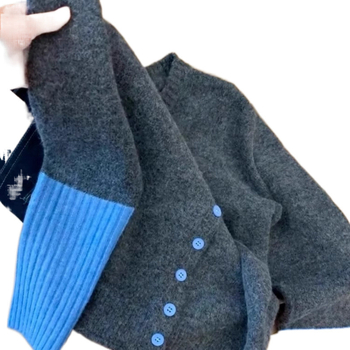 Cardigan tricotat pentru femei, din acrilic, guler rotund, mâneci lungi, închidere cu nasturi
