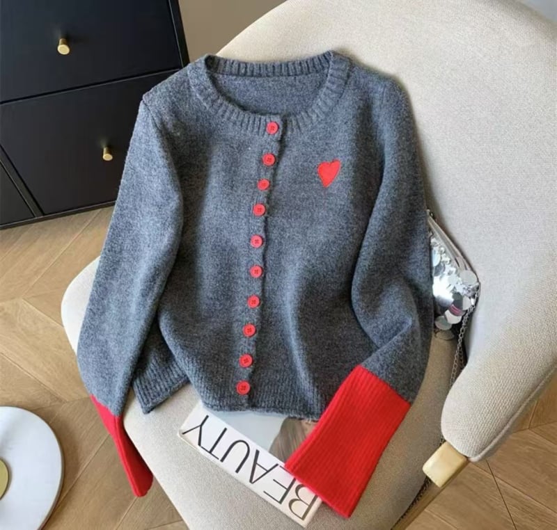 Cardigan tricotat pentru femei, din acrilic, guler rotund, mâneci lungi, închidere cu nasturi