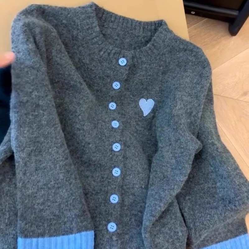 Cardigan tricotat pentru femei, din acrilic, guler rotund, mâneci lungi, închidere cu nasturi