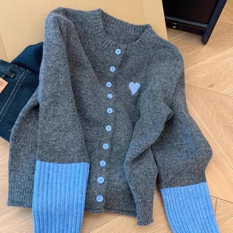 Cardigan tricotat pentru femei, din acrilic, guler rotund, mâneci lungi, închidere cu nasturi