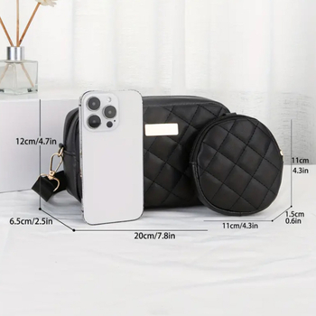 Ženski dvodijelni crossbody set — gradski minimalistički stil, PU koža, vodoravni kvadratni oblik, zatvarač, džep za mobitel