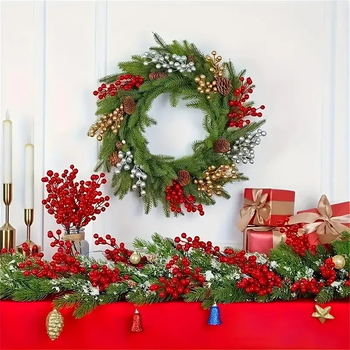 Τεχνητό κλαδάκι πεύκου με πλαστικές βελόνες και μούρα για χριστουγεννιάτικη διακόσμηση (Υλικό: Πλαστικό; Μάρκα: Άλλο; Στυλ: Άλλο; Άδεια IP: Όχι; Κατάλληλο για τα Χριστούγεννα)