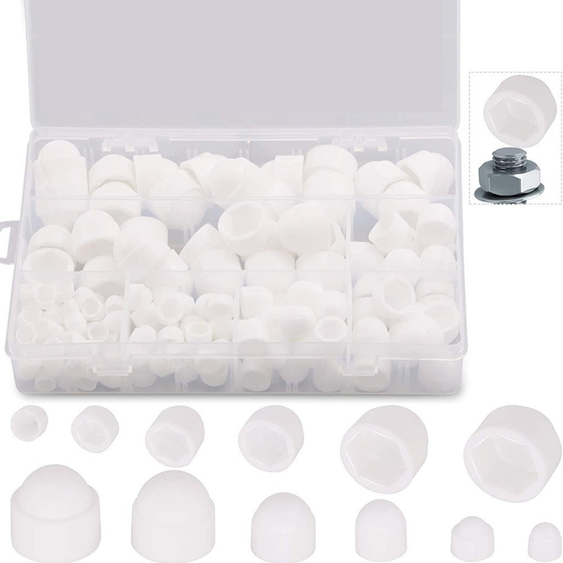 Nylon kupolás hatszögletű csavaranya sapka készlet, 160 db, műanyag, GB6170-86, B osztály