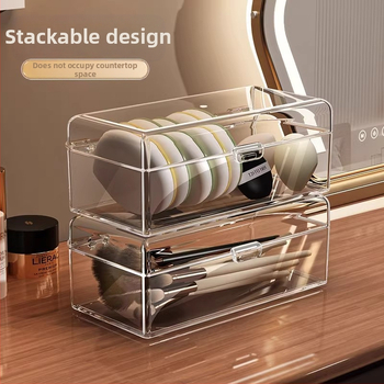 Chuchuan διαφανής προστατευτικός επιτραπέζιος οργανωτής καλλυντικών με διαμερίσματα για σφουγγάρι πούδρας, cushion, beauty egg και πινέλα μακιγιάζ