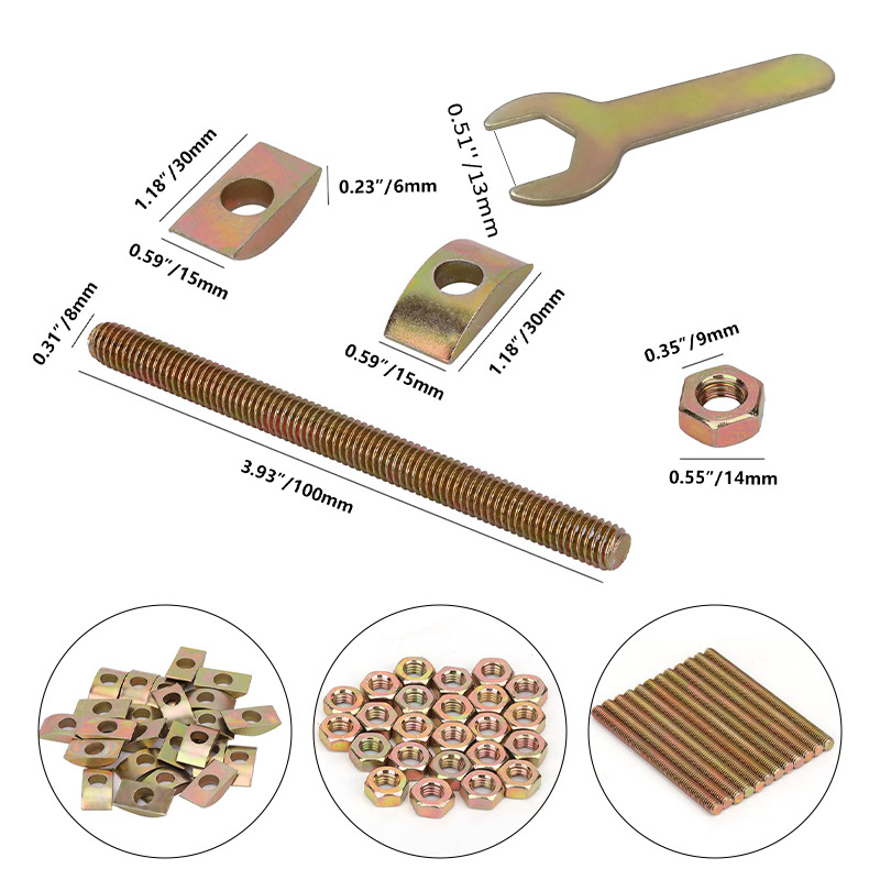 Комплект за монтаж към нощното шкафче: шестогълен ключ, лунна шайба, шестоглав капак и пълен резбован прът – 4 в 1 (TD, NF E25-414-2004, Plain carbon steel, Class A)