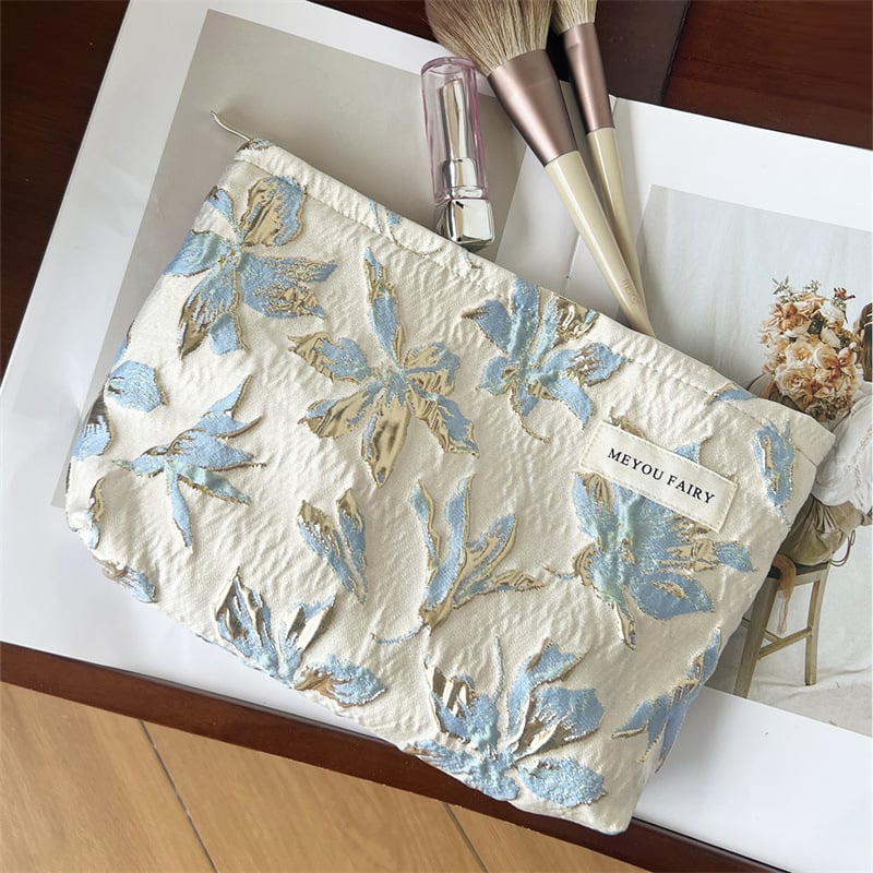 Козметична чанта с триизмерен релеф на цветя, цветен мотив, полиестер, подплата от платно, унисекс, с функция на съхранение