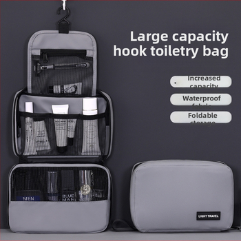 Kelioninė kosmetinė su kabinimo ir sulankstomu dizainu, vandeniui atsparus membraninis audinys, atskiros erdvės kosmetikai ir higienai